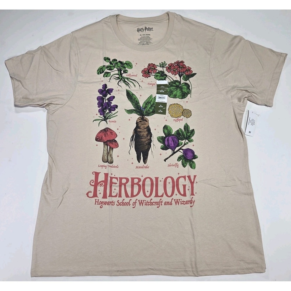 Harry Potter Adult Shirt XL Beige Herbology Cotton Polyester